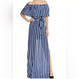 Alice + Olivia Grazi White/Blue Striped Off-the-Shoulder Maxi Dress Size 4